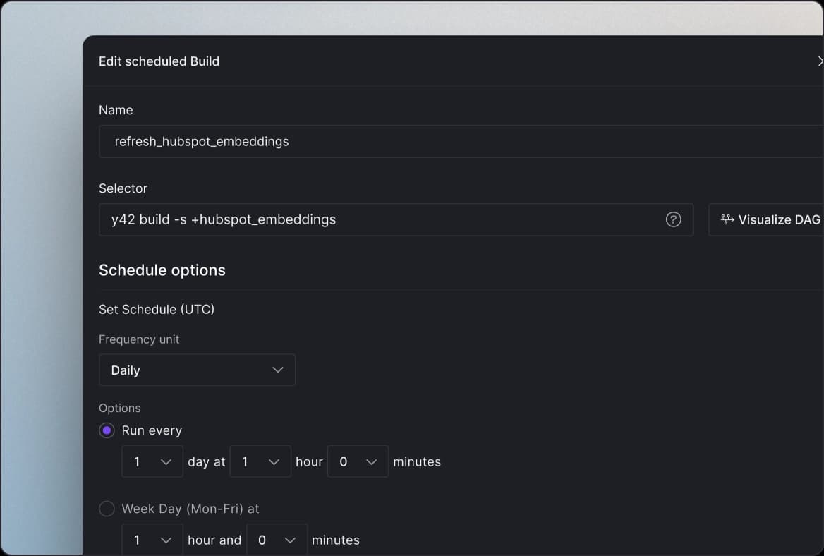 Dialog box showing configuration settings for scheduled runs.