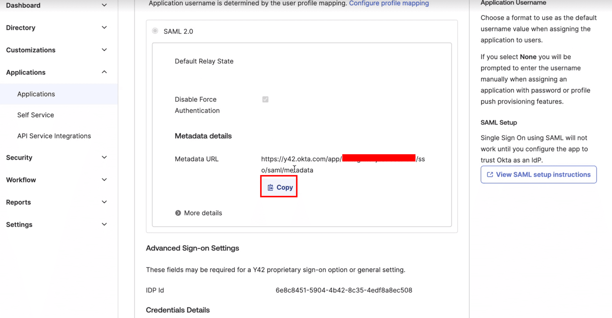 Set-Up Okta in Y42: Get IDP ID from Y42.