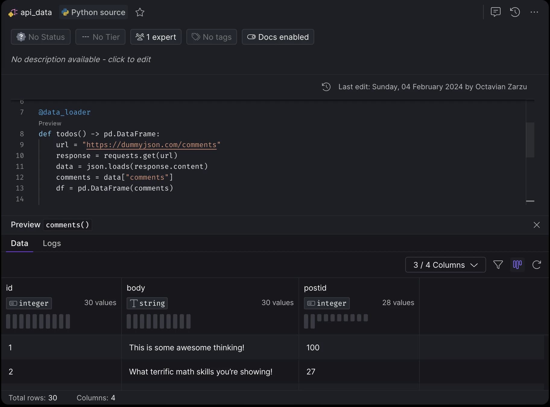 Preview data and logs of any decorated python function.