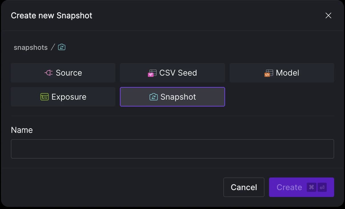 Create Snapshot in List view.