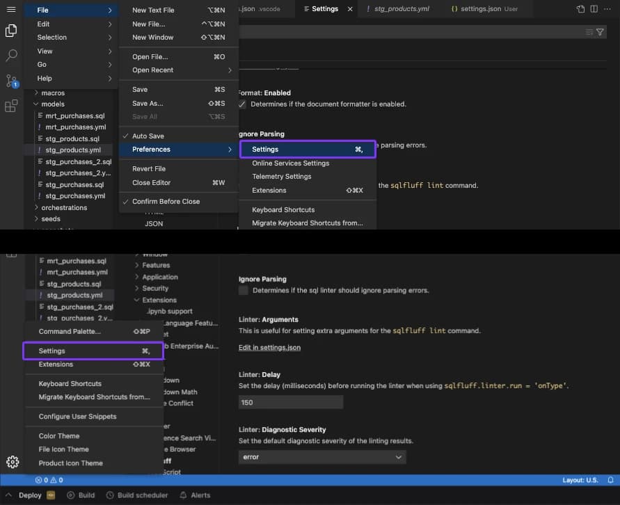 Navigating to settings menu.